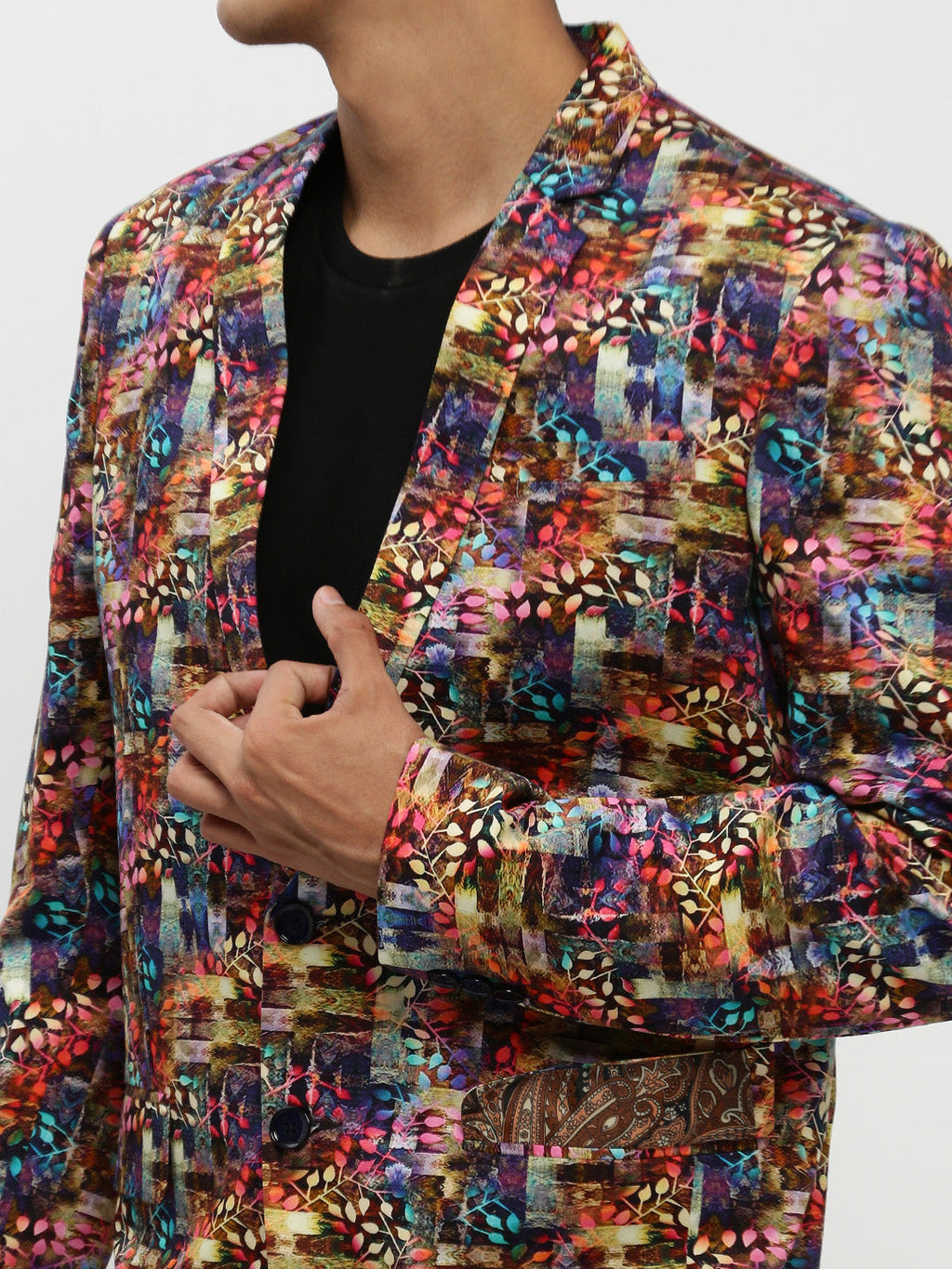 Men's Multi Printed Notched Lapel Single Breasted Blazer