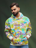All Over Graffiti Print In Oversized Hoodie Pullover  |  Yellow