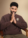3D Gold Foil Printed Crew Pullover Sweat In Comfort Fit  |  Brown