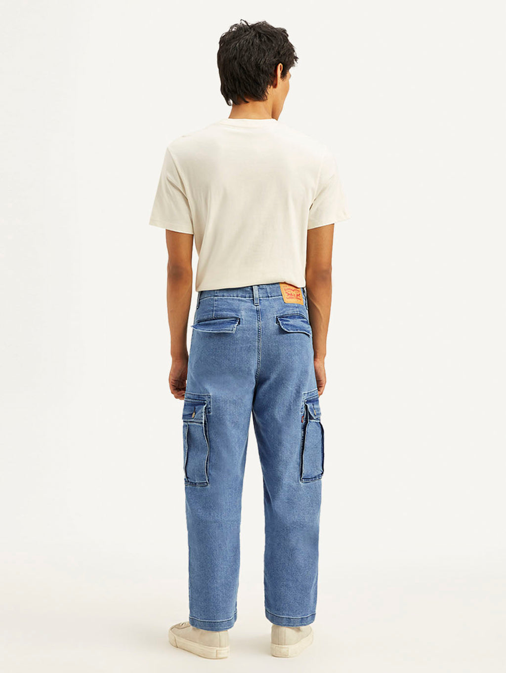 Men's Blue Straight Fit Mid Rise Cargo Jeans